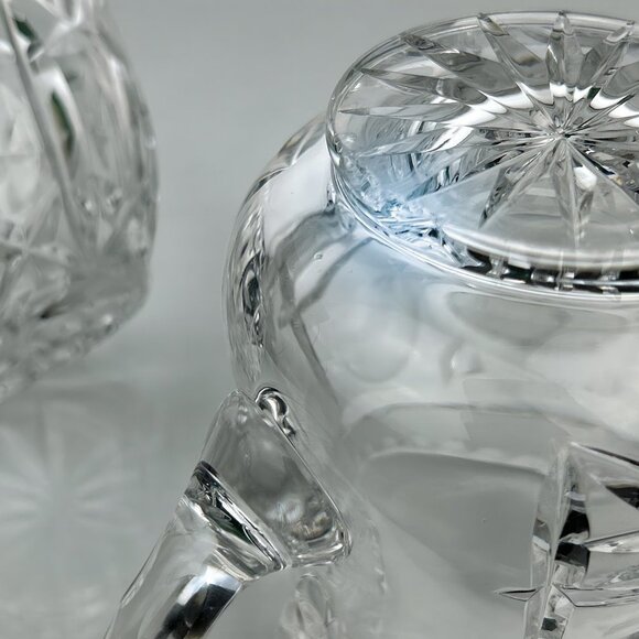 Crystal Creamer Set | Cut Crystal in 1970s Retro Design | Creamer, Sugar Bowl, T - Picture 5 of 10